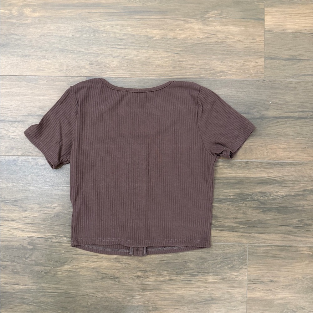 Final Touch Brown Ribbed Button-Up Crop Top - Picture 2 of 2